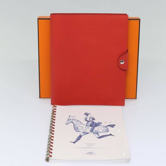 HERMES Yuris GM Note Cover Leather Red Auth am6812 - Picture 12 of 16